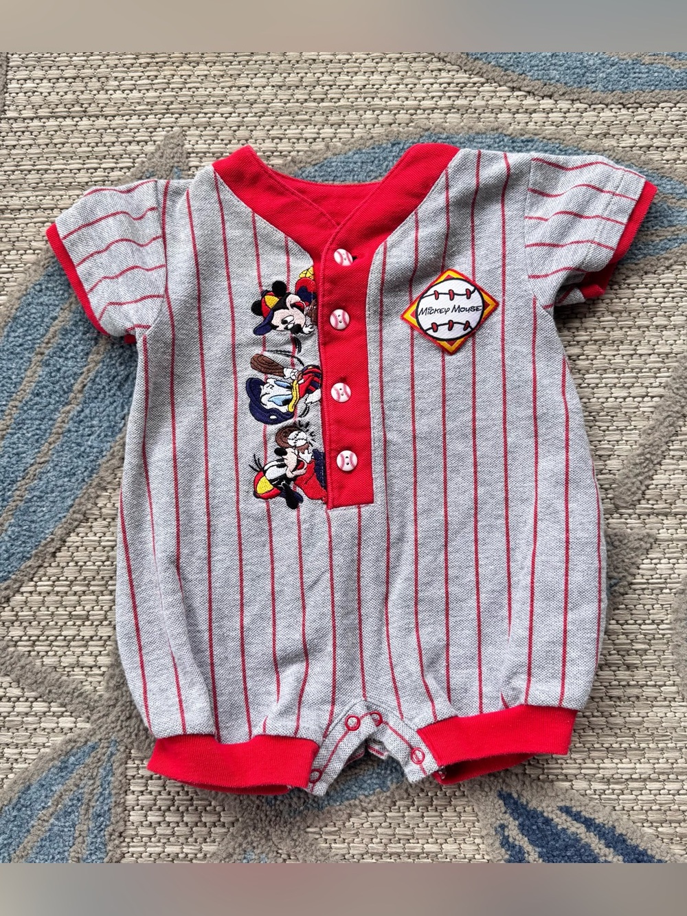 Vintage Disney Babies 2006 Mickey Baseball Embroidered Romper Size 6/9M